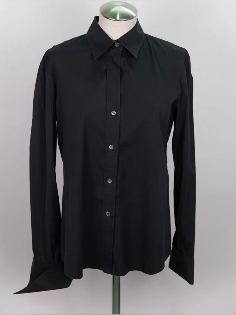 Theory Ivy Stretch Cotton Button Down Blouse, Size Small, Black, French Cuff